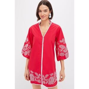 HYACINTH HOUSE Red & White Embroidery Mini Arem Caftan Size XS NWT